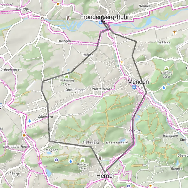 Map miniature of "Menden Road Route" cycling inspiration in Arnsberg, Germany. Generated by Tarmacs.app cycling route planner