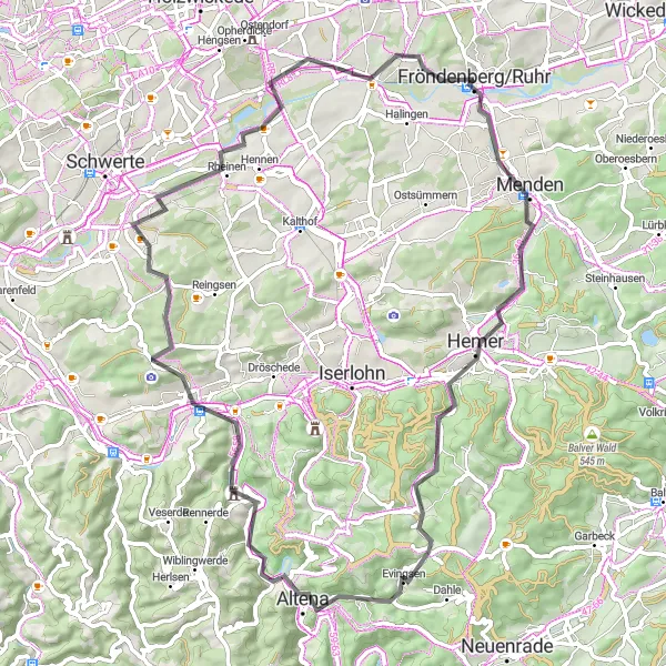 Map miniature of "The Stockschlade Loop" cycling inspiration in Arnsberg, Germany. Generated by Tarmacs.app cycling route planner