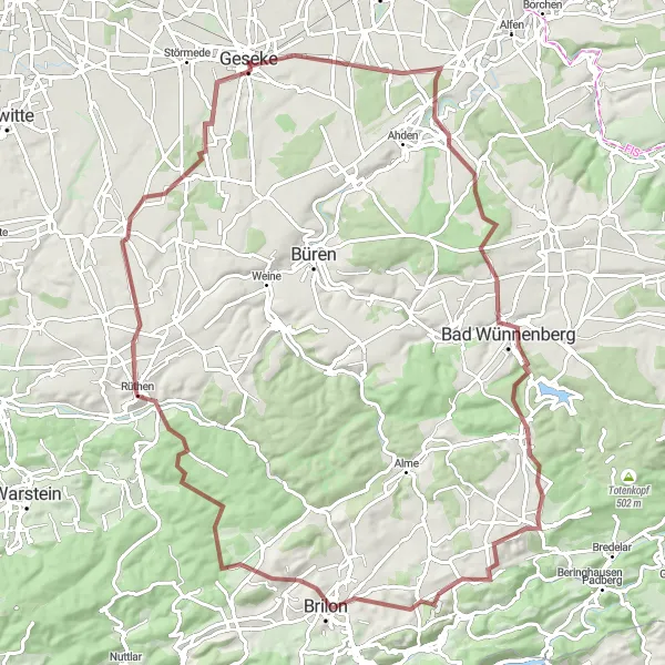 Karten-Miniaturansicht der Radinspiration "Gravel-Abenteuer um Wewelsburg und Brilon" in Arnsberg, Germany. Erstellt vom Tarmacs.app-Routenplaner für Radtouren