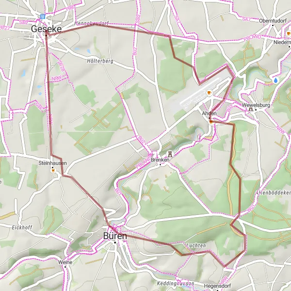 Map miniature of "Hexenturm Gravel Ride" cycling inspiration in Arnsberg, Germany. Generated by Tarmacs.app cycling route planner