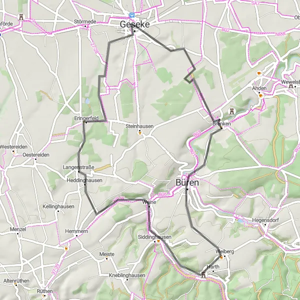 Karten-Miniaturansicht der Radinspiration "Schlossrunde durch Eringerfeld und Hexenturm" in Arnsberg, Germany. Erstellt vom Tarmacs.app-Routenplaner für Radtouren
