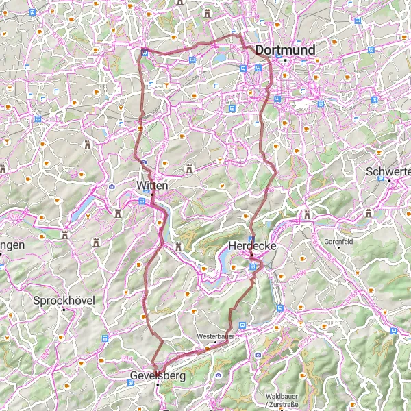 Map miniature of "Gravel Delights: Wengern and Beyond" cycling inspiration in Arnsberg, Germany. Generated by Tarmacs.app cycling route planner