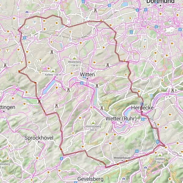 Karten-Miniaturansicht der Radinspiration "Rundtour von Hagen nach Herdecke" in Arnsberg, Germany. Erstellt vom Tarmacs.app-Routenplaner für Radtouren