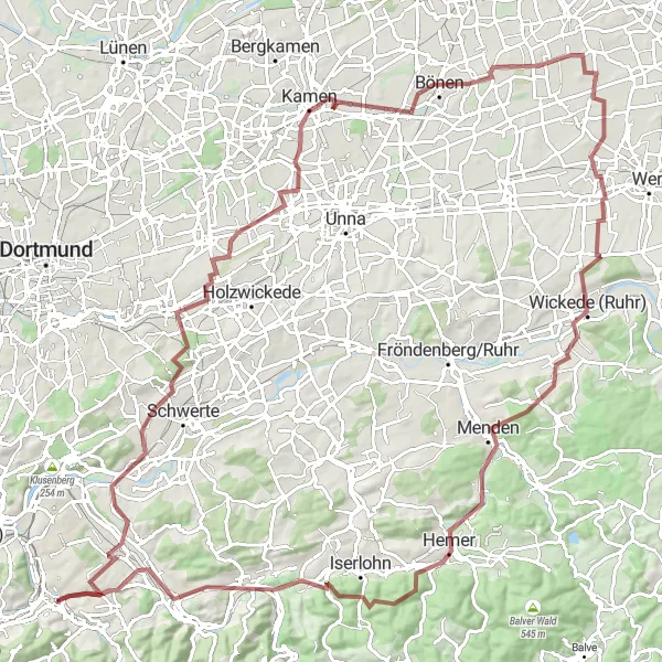 Map miniature of "The Legendary Hills" cycling inspiration in Arnsberg, Germany. Generated by Tarmacs.app cycling route planner