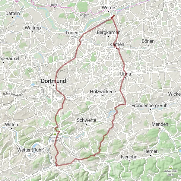 Karten-Miniaturansicht der Radinspiration "Große Schottertour von Hagen nach Kratzkopf" in Arnsberg, Germany. Erstellt vom Tarmacs.app-Routenplaner für Radtouren