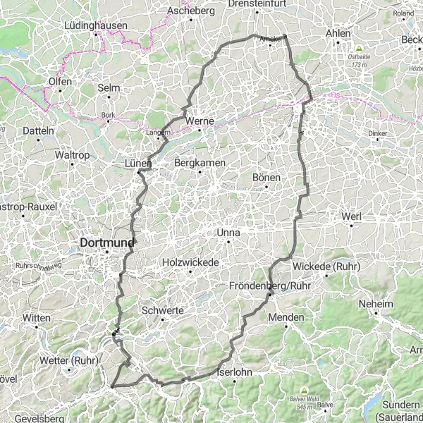 Map miniature of "Road Cycling Tour from Hagen" cycling inspiration in Arnsberg, Germany. Generated by Tarmacs.app cycling route planner