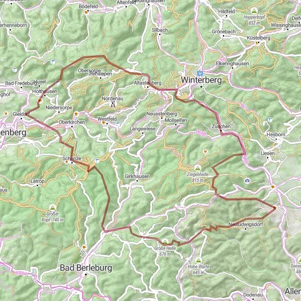 Karten-Miniaturansicht der Radinspiration "Offroad-Abenteuer im Sauerland" in Arnsberg, Germany. Erstellt vom Tarmacs.app-Routenplaner für Radtouren