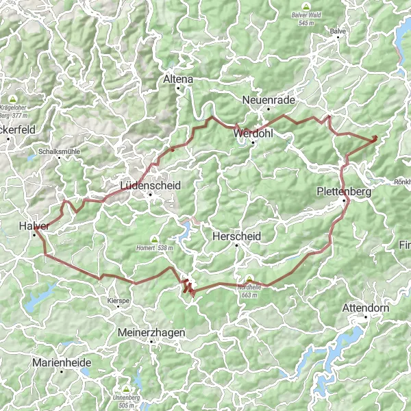 Map miniature of "Exploring the Gravel Paths" cycling inspiration in Arnsberg, Germany. Generated by Tarmacs.app cycling route planner