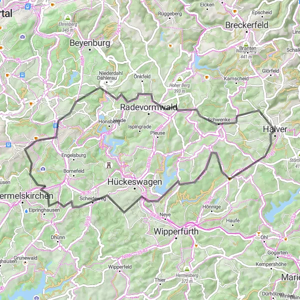 Karten-Miniaturansicht der Radinspiration "Rundweg um Halver" in Arnsberg, Germany. Erstellt vom Tarmacs.app-Routenplaner für Radtouren