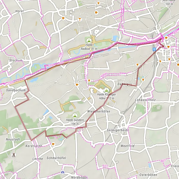 Karten-Miniaturansicht der Radinspiration "Rundfahrt Pelkum - Kissinger Höhe" in Arnsberg, Germany. Erstellt vom Tarmacs.app-Routenplaner für Radtouren