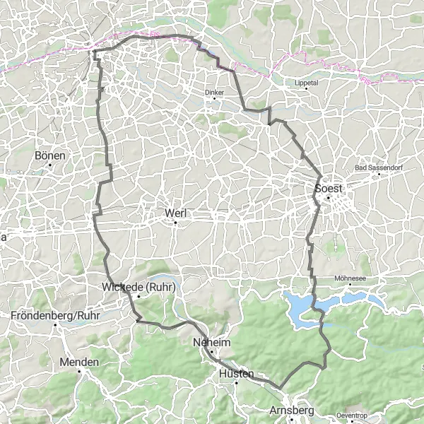 Karten-Miniaturansicht der Radinspiration "Strecke Glaselefant - Voßwinkel" in Arnsberg, Germany. Erstellt vom Tarmacs.app-Routenplaner für Radtouren
