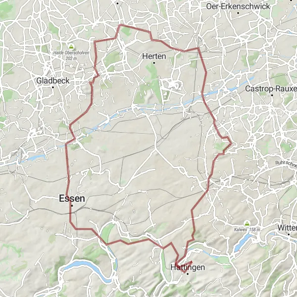 Map miniature of "Gravel Discovery: Hattingen to Hochofen" cycling inspiration in Arnsberg, Germany. Generated by Tarmacs.app cycling route planner