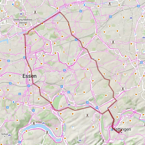 Map miniature of "Hattingen Circular Gravel Route" cycling inspiration in Arnsberg, Germany. Generated by Tarmacs.app cycling route planner