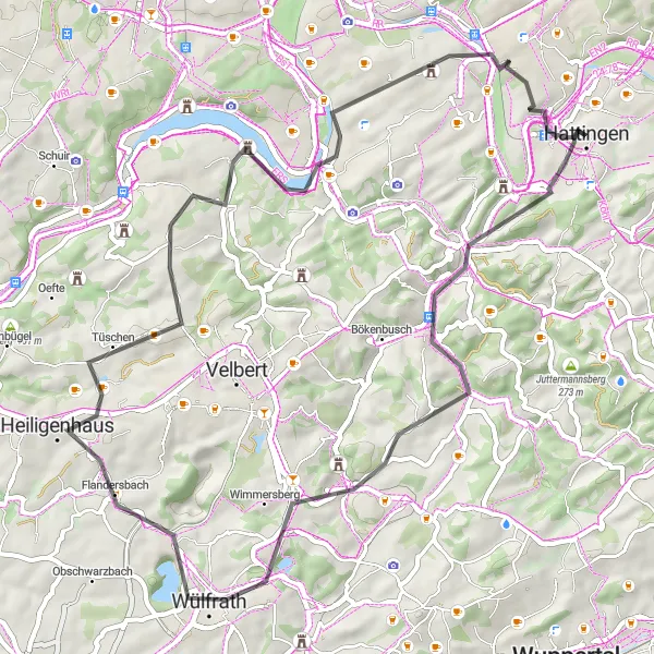 Map miniature of "Road Cycling Delight: Hattingen to Burg Isenberg Route" cycling inspiration in Arnsberg, Germany. Generated by Tarmacs.app cycling route planner