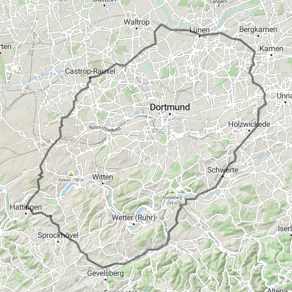 Karten-Miniaturansicht der Radinspiration "Rund um Hattingen und Castrop-Rauxel" in Arnsberg, Germany. Erstellt vom Tarmacs.app-Routenplaner für Radtouren