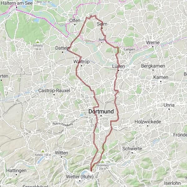 Map miniature of "Groppenbrucher Gravel Adventure" cycling inspiration in Arnsberg, Germany. Generated by Tarmacs.app cycling route planner