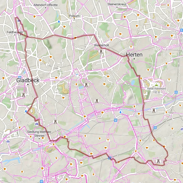 Karten-Miniaturansicht der Radinspiration "Rund um Hordel auf Schotterwegen" in Arnsberg, Germany. Erstellt vom Tarmacs.app-Routenplaner für Radtouren