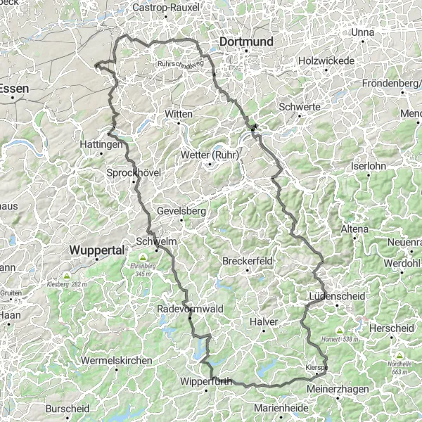 Map miniature of "Road Cycling: Hill Climbing Challenge" cycling inspiration in Arnsberg, Germany. Generated by Tarmacs.app cycling route planner