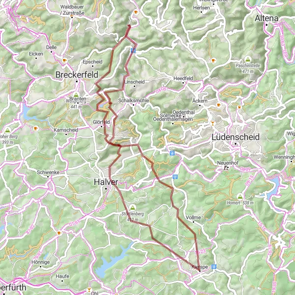 Map miniature of "Gravel Adventure" cycling inspiration in Arnsberg, Germany. Generated by Tarmacs.app cycling route planner