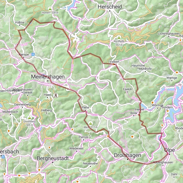 Map miniature of "Valbert Gravel Adventure" cycling inspiration in Arnsberg, Germany. Generated by Tarmacs.app cycling route planner