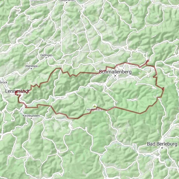 Map miniature of "Wilzenberg Gravel Adventure" cycling inspiration in Arnsberg, Germany. Generated by Tarmacs.app cycling route planner