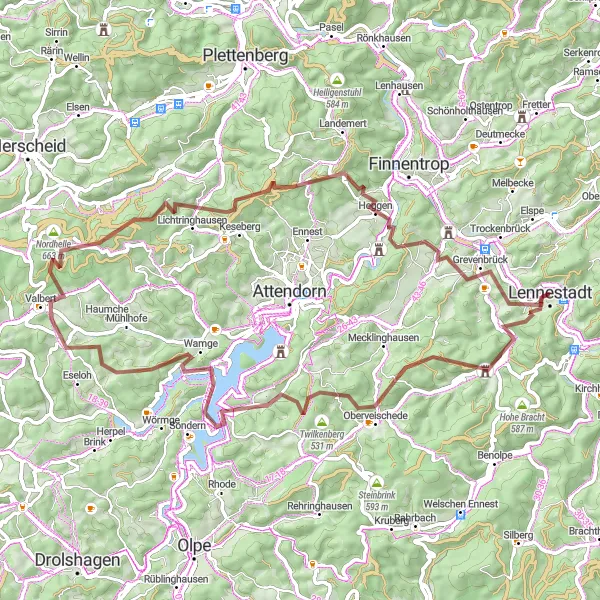 Map miniature of "Biggesee Gravel Ride" cycling inspiration in Arnsberg, Germany. Generated by Tarmacs.app cycling route planner