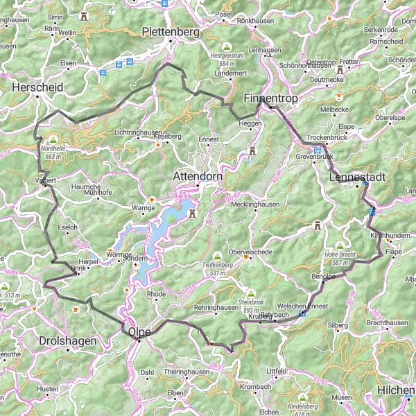 Map miniature of "Discover Arnsberg by Bike" cycling inspiration in Arnsberg, Germany. Generated by Tarmacs.app cycling route planner