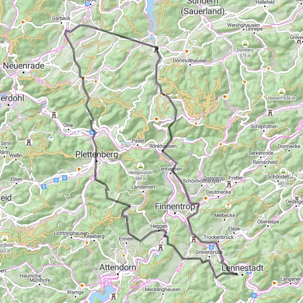 Map miniature of "Scenic Road Cycling Tour in Sauerland" cycling inspiration in Arnsberg, Germany. Generated by Tarmacs.app cycling route planner