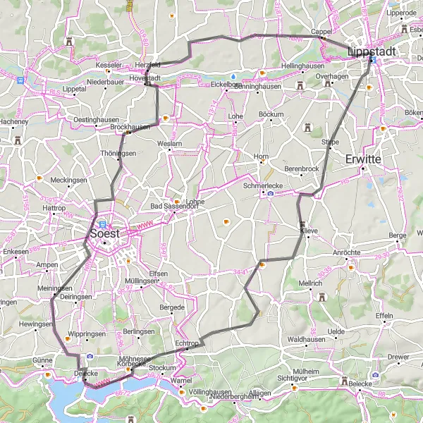 Karten-Miniaturansicht der Radinspiration "Hamm und Soest entdecken" in Arnsberg, Germany. Erstellt vom Tarmacs.app-Routenplaner für Radtouren