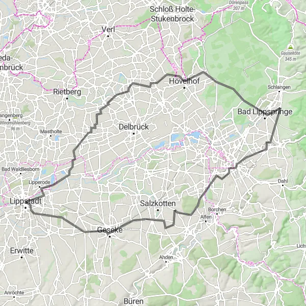 Karten-Miniaturansicht der Radinspiration "Paderborner Rundfahrt" in Arnsberg, Germany. Erstellt vom Tarmacs.app-Routenplaner für Radtouren
