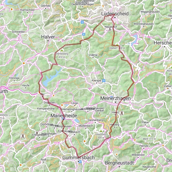 Karten-Miniaturansicht der Radinspiration "Gravel-Abenteuer im Sauerland" in Arnsberg, Germany. Erstellt vom Tarmacs.app-Routenplaner für Radtouren