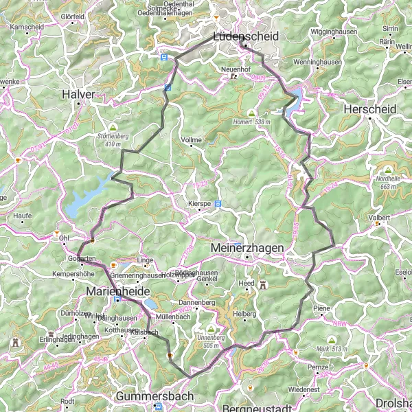 Karten-Miniaturansicht der Radinspiration "Road-Tour durch malerische Dörfer und grüne Hügel" in Arnsberg, Germany. Erstellt vom Tarmacs.app-Routenplaner für Radtouren