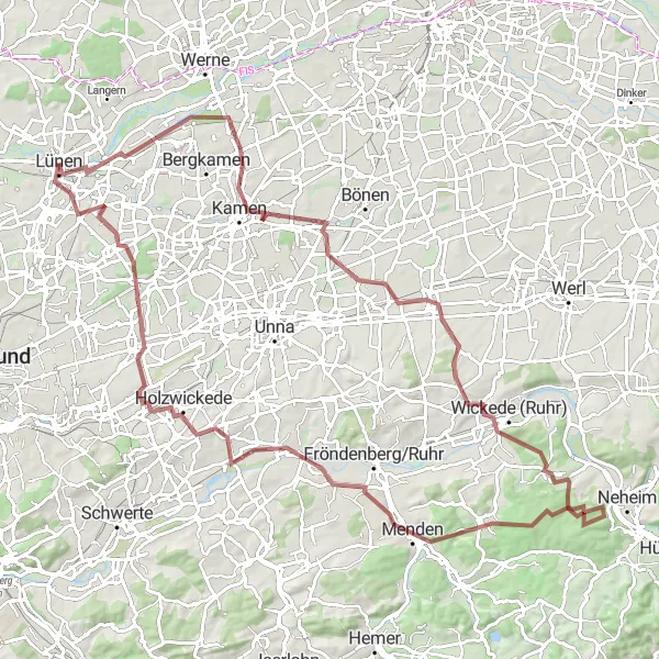Map miniature of "Arnsberg Gravel Expedition" cycling inspiration in Arnsberg, Germany. Generated by Tarmacs.app cycling route planner