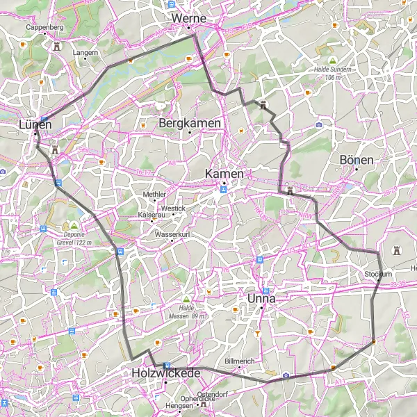 Karten-Miniaturansicht der Radinspiration "Auf den Spuren von Bismarck von Lünen nach Lanstrop" in Arnsberg, Germany. Erstellt vom Tarmacs.app-Routenplaner für Radtouren