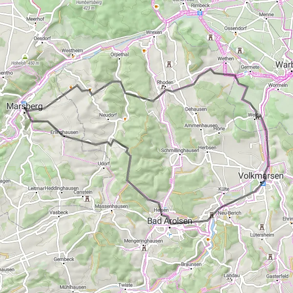 Map miniature of "Road to Serenity" cycling inspiration in Arnsberg, Germany. Generated by Tarmacs.app cycling route planner