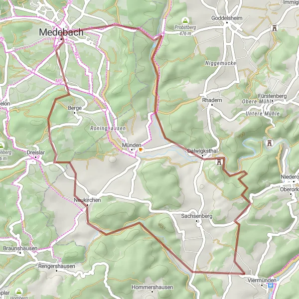 Map miniature of "Gravel Adventures Through Nature" cycling inspiration in Arnsberg, Germany. Generated by Tarmacs.app cycling route planner