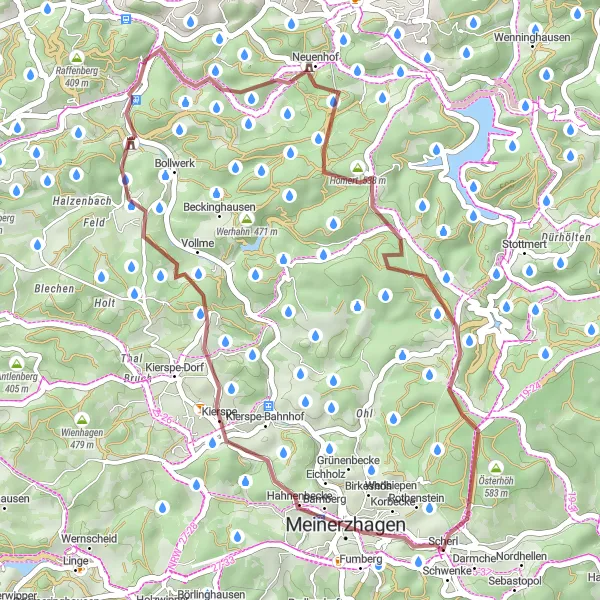 Map miniature of "Borg and Rhade Gravel Ride" cycling inspiration in Arnsberg, Germany. Generated by Tarmacs.app cycling route planner