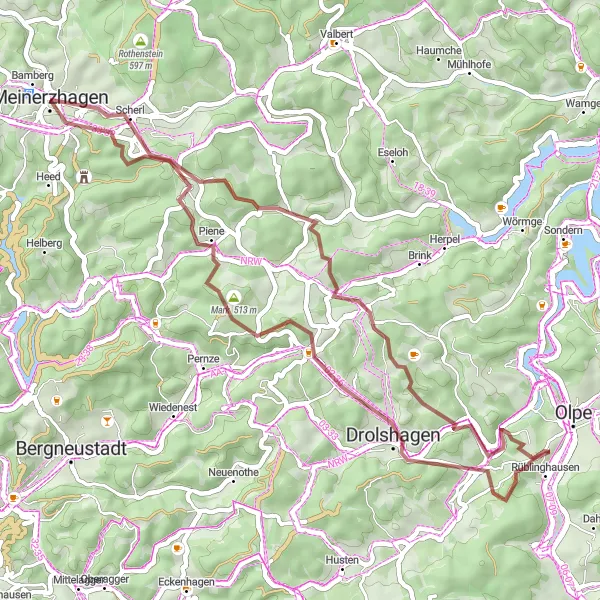 Map miniature of "Scenic Gravel Trails near Meinerzhagen" cycling inspiration in Arnsberg, Germany. Generated by Tarmacs.app cycling route planner