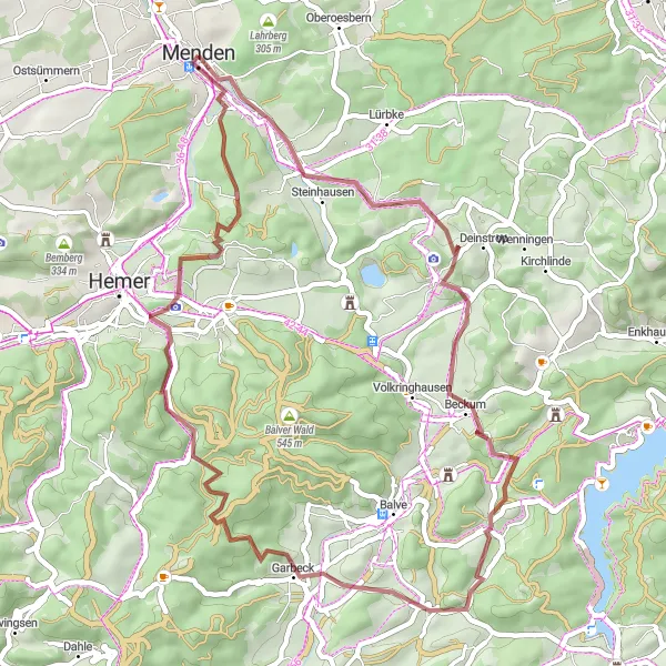 Map miniature of "Menden Gravel Tour" cycling inspiration in Arnsberg, Germany. Generated by Tarmacs.app cycling route planner