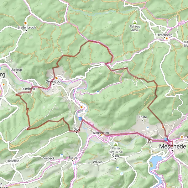 Map miniature of "The Gravel Escape" cycling inspiration in Arnsberg, Germany. Generated by Tarmacs.app cycling route planner