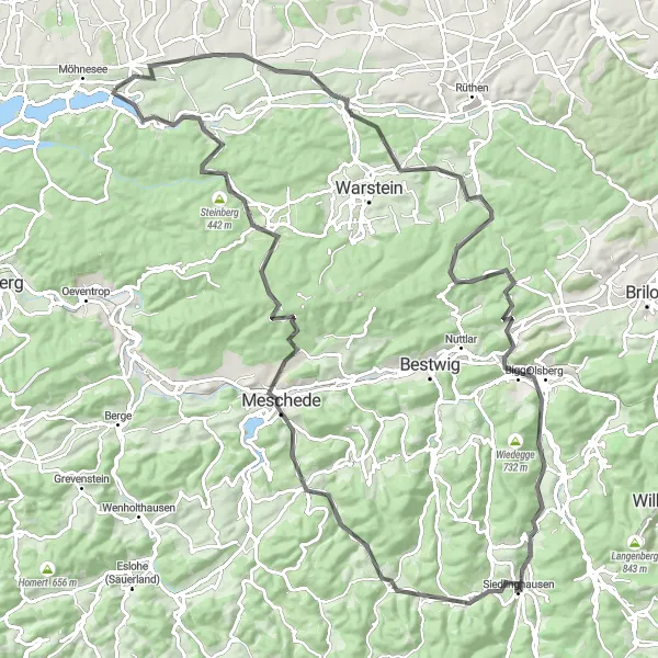 Map miniature of "Arnsberg Road Expedition" cycling inspiration in Arnsberg, Germany. Generated by Tarmacs.app cycling route planner