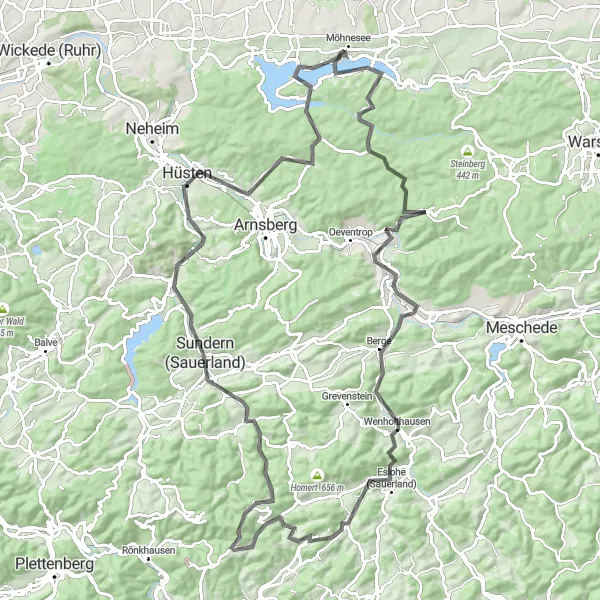 Map miniature of "Arnsberg Road Challenge" cycling inspiration in Arnsberg, Germany. Generated by Tarmacs.app cycling route planner