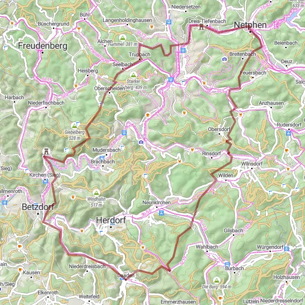 Map miniature of "Discover the Gravel Trails" cycling inspiration in Arnsberg, Germany. Generated by Tarmacs.app cycling route planner