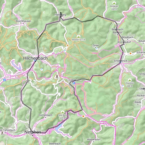 Map miniature of "Hillside Adventure" cycling inspiration in Arnsberg, Germany. Generated by Tarmacs.app cycling route planner