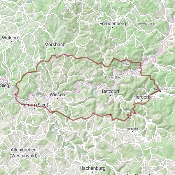 Map miniature of "The Gravel Challenge" cycling inspiration in Arnsberg, Germany. Generated by Tarmacs.app cycling route planner