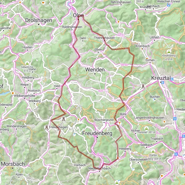 Map miniature of "The Gravel Adventure" cycling inspiration in Arnsberg, Germany. Generated by Tarmacs.app cycling route planner