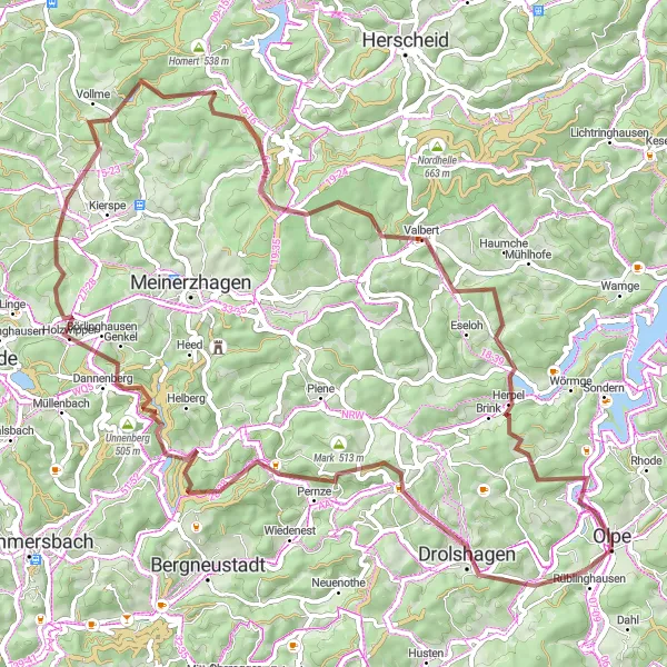 Map miniature of "Exploring the Rural Charms" cycling inspiration in Arnsberg, Germany. Generated by Tarmacs.app cycling route planner