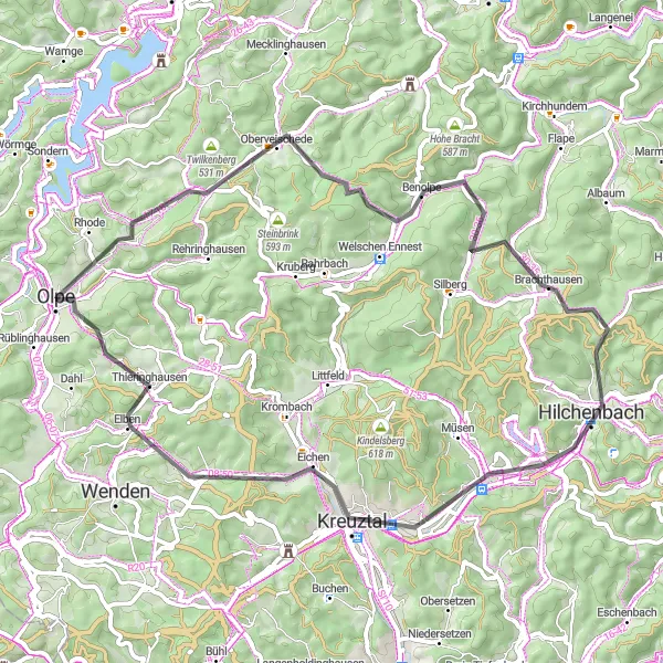 Map miniature of "Scenic Wonders of the Countryside" cycling inspiration in Arnsberg, Germany. Generated by Tarmacs.app cycling route planner