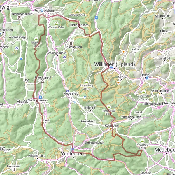 Karten-Miniaturansicht der Radinspiration "Abenteuerliche Gravel-Tour durch Olsberg (71 km)" in Arnsberg, Germany. Erstellt vom Tarmacs.app-Routenplaner für Radtouren