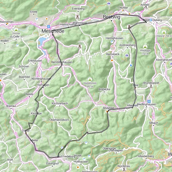 Karten-Miniaturansicht der Radinspiration "Rundtour um Olsberg über 68 km" in Arnsberg, Germany. Erstellt vom Tarmacs.app-Routenplaner für Radtouren